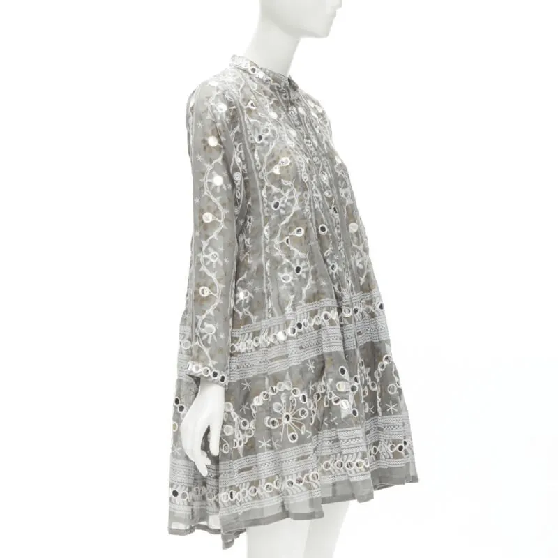 Juliet Dunn Grey Floral Silver Jacket Grey Linen Very good - Front View