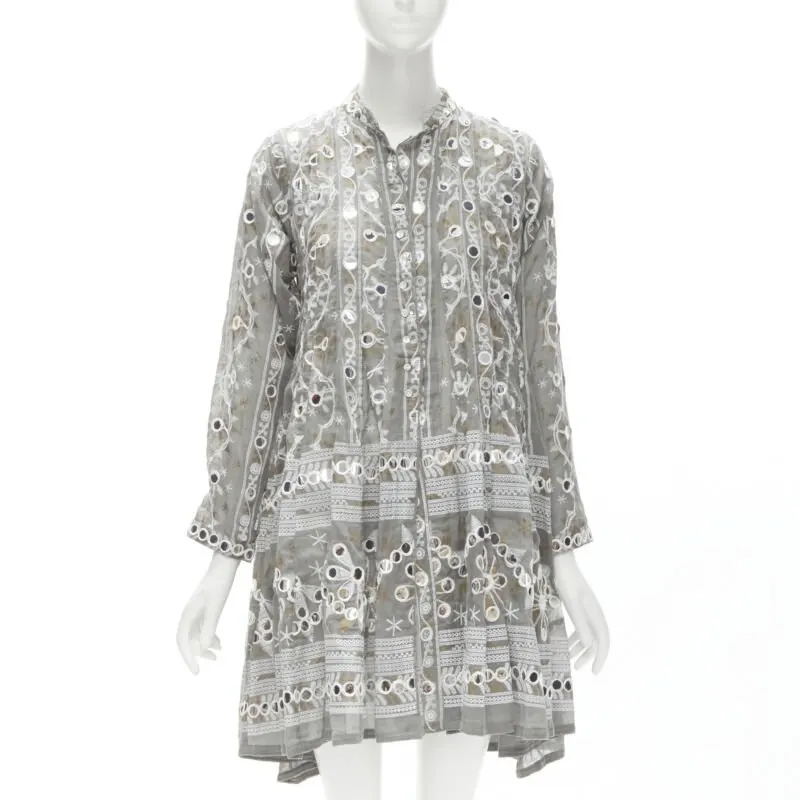 Juliet Dunn Grey Floral Silver Jacket Grey Linen Very good - Inside View