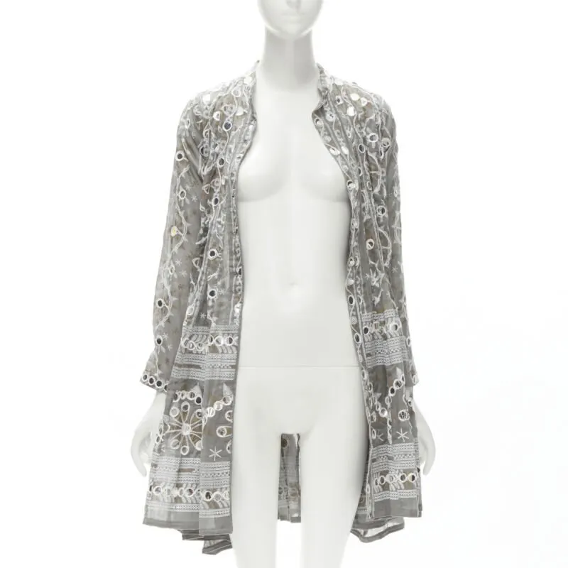 Juliet Dunn Grey Floral Silver Jacket Grey Linen Very good - Model View