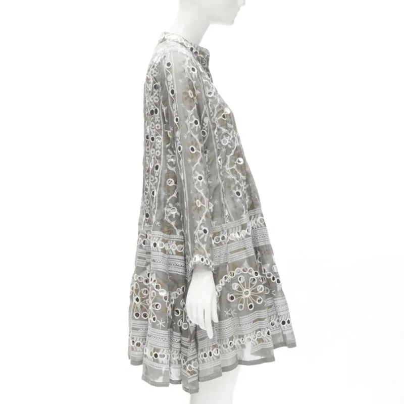 Juliet Dunn Grey Floral Silver Jacket Grey Linen Very good - Box View
