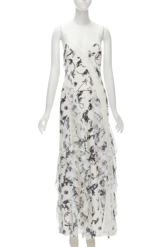 Alice & Olivia Floral Maxi Dress Anthracite Silk Never worn, with tag - Front View