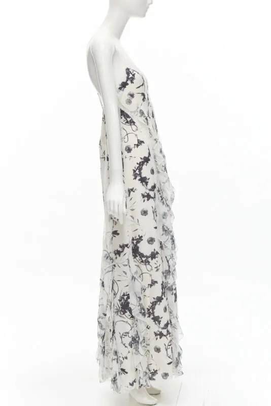 Alice & Olivia Floral Maxi Dress Anthracite Silk Never worn, with tag - Model View