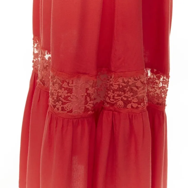 Alice & Olivia Ruffle Lace Dress Red Cotton Very good - Back View