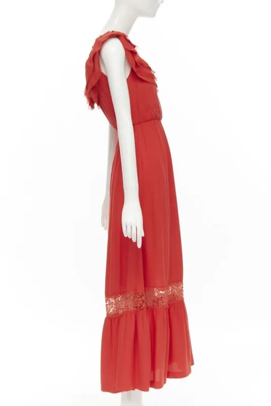 Alice & Olivia Ruffle Lace Dress Red Cotton Very good - Model View
