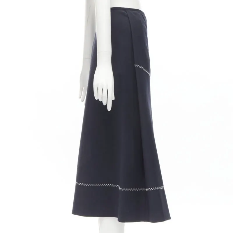Ellery Flared Stitch Skirt Navy Polyester Never worn - Model View