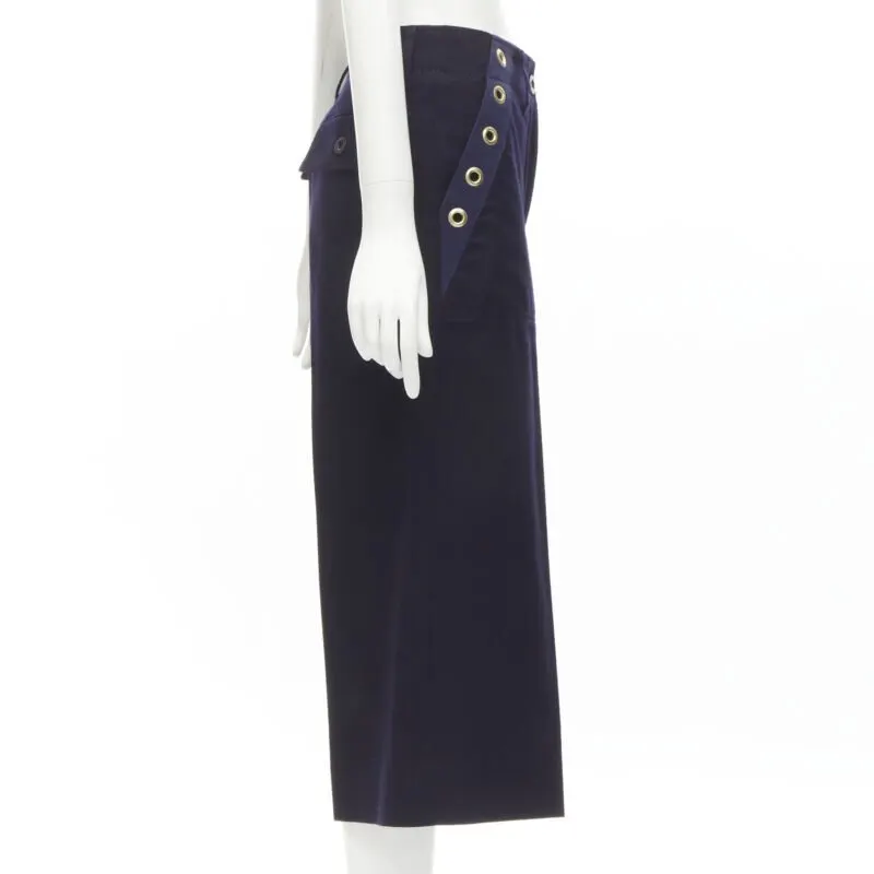 Sacai Ruffle Flared Pants Navy Wool Never worn - Model View