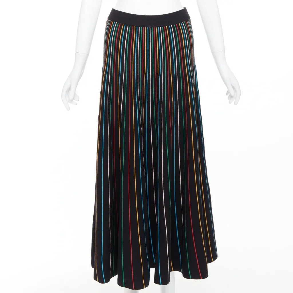 Red Valentino Rainbow Stripe Skirt Black Cotton Never worn, with tag - Front View