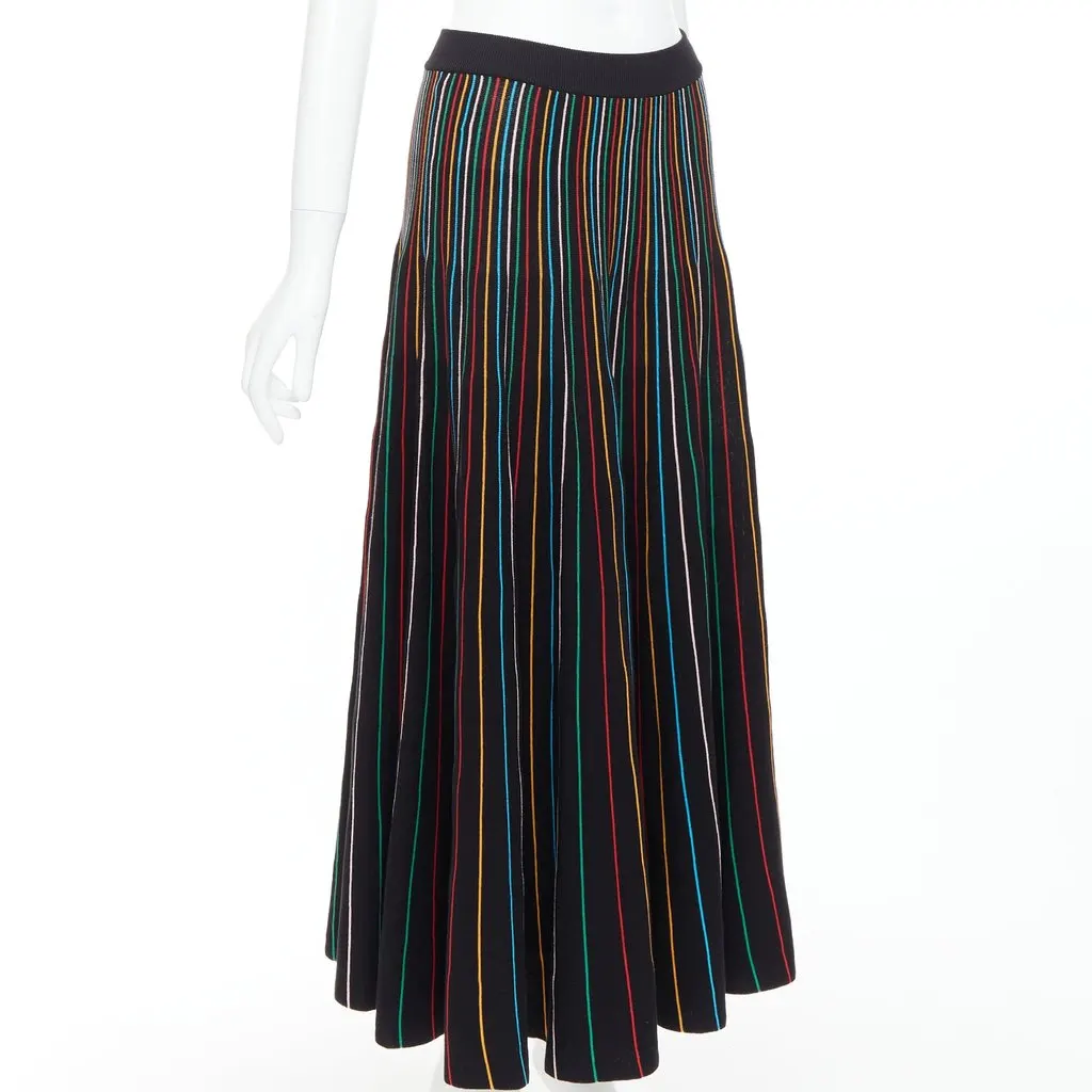 Red Valentino Rainbow Stripe Skirt Black Cotton Never worn, with tag - Inside View