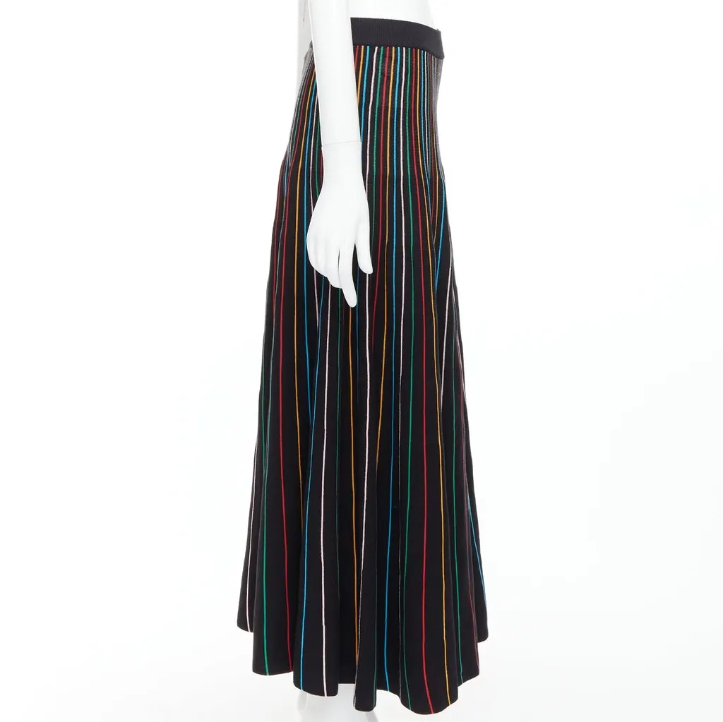 Red Valentino Rainbow Stripe Skirt Black Cotton Never worn, with tag - Model View