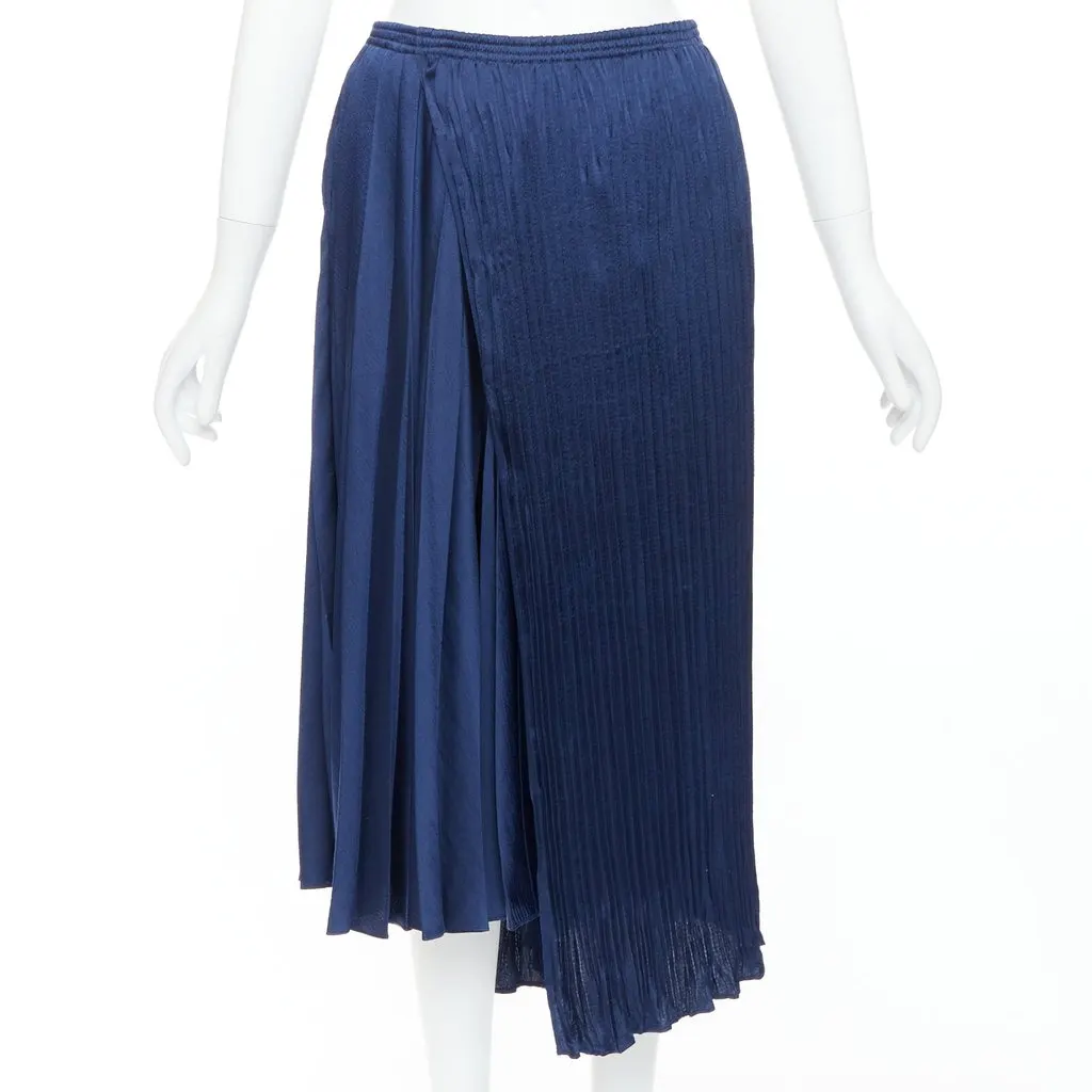 Vince Elastic Plisse Skirt Navy Polyester Very good - Front View