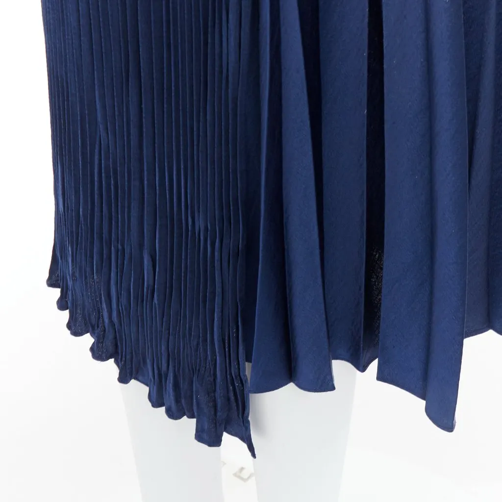 Vince Elastic Plisse Skirt Navy Polyester Very good - Back View