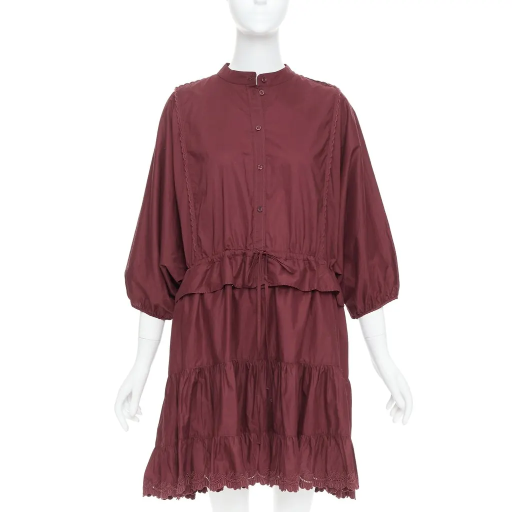 See by Chloé Scallop Trim Dress Burgundy Cotton Very good - Front View