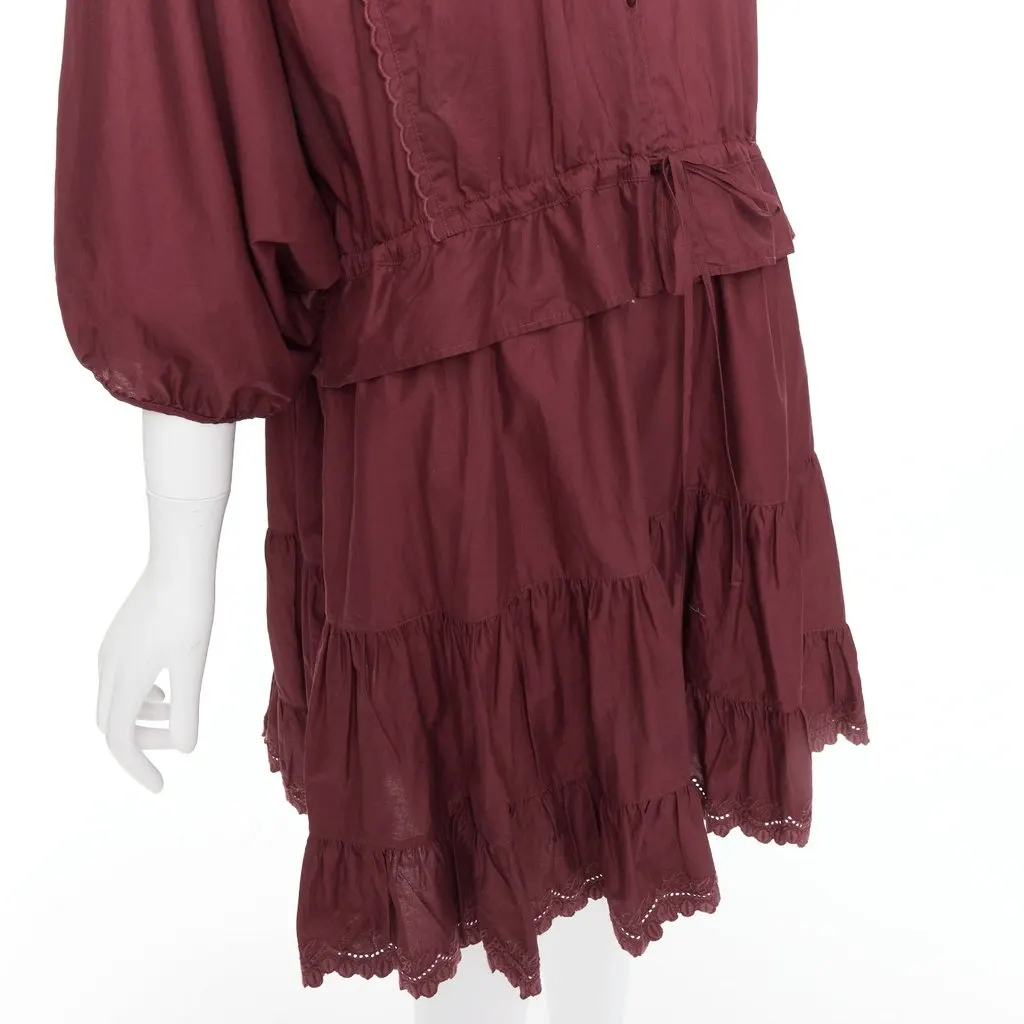 See by Chloé Scallop Trim Dress Burgundy Cotton Very good - Back View