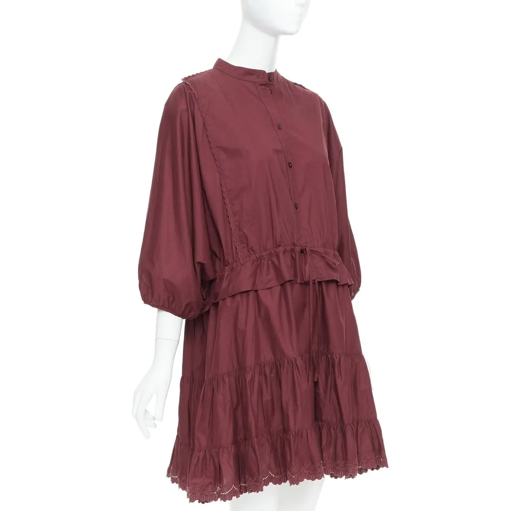 See by Chloé Scallop Trim Dress Burgundy Cotton Very good - Inside View