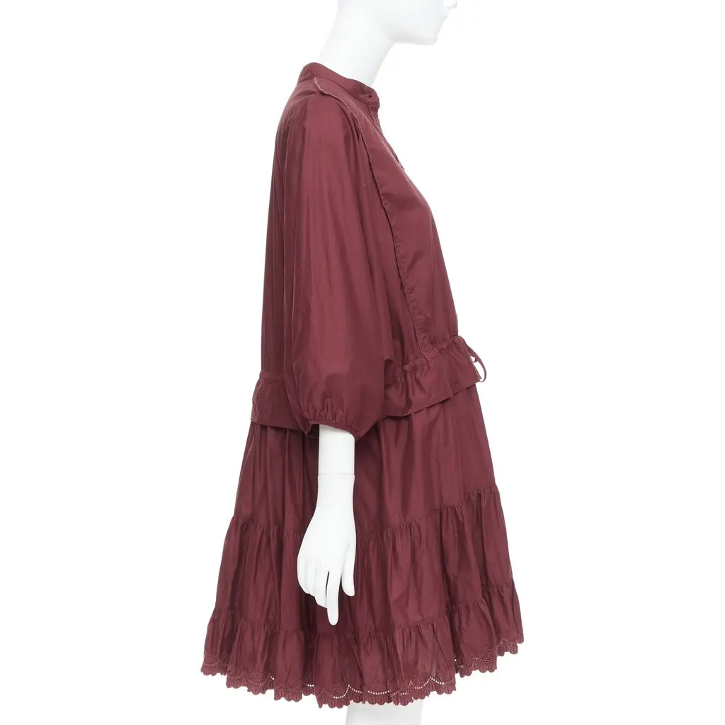 See by Chloé Scallop Trim Dress Burgundy Cotton Very good - Model View