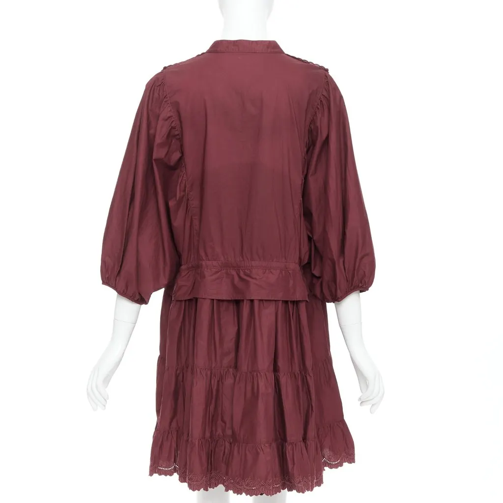 See by Chloé Scallop Trim Dress Burgundy Cotton Very good - Box View