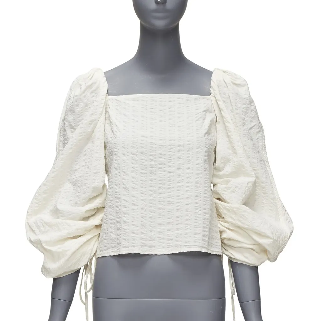 Rejina Pyo Ruched Peasant Top Beige Cotton Never worn - Front View