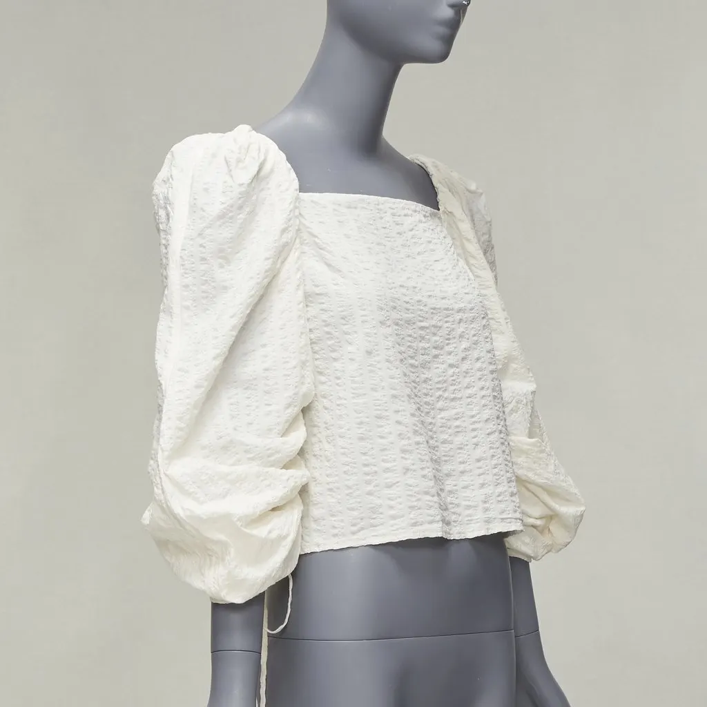 Rejina Pyo Ruched Peasant Top Beige Cotton Never worn - Inside View