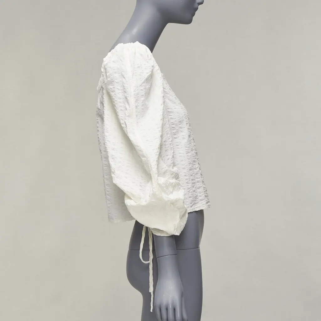Rejina Pyo Ruched Peasant Top Beige Cotton Never worn - Model View