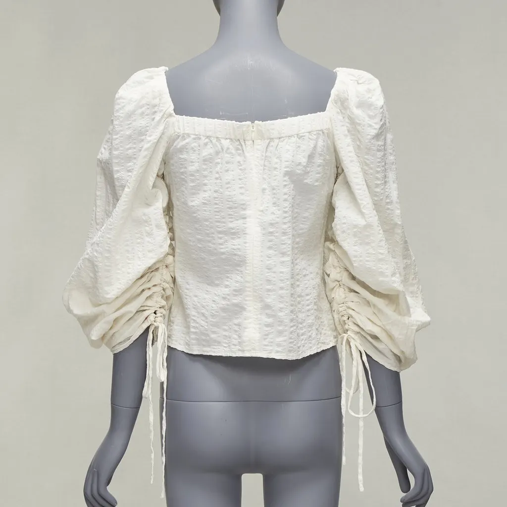 Rejina Pyo Ruched Peasant Top Beige Cotton Never worn - Box View