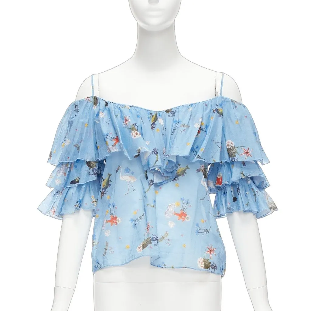 Vivetta Floral Bell Top Blue Cotton Never worn - Front View