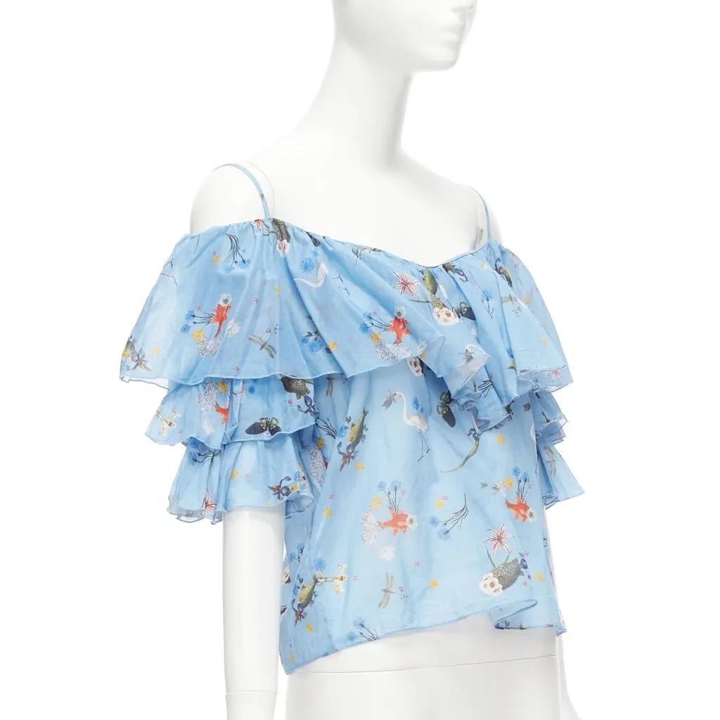 Vivetta Floral Bell Top Blue Cotton Never worn - Inside View