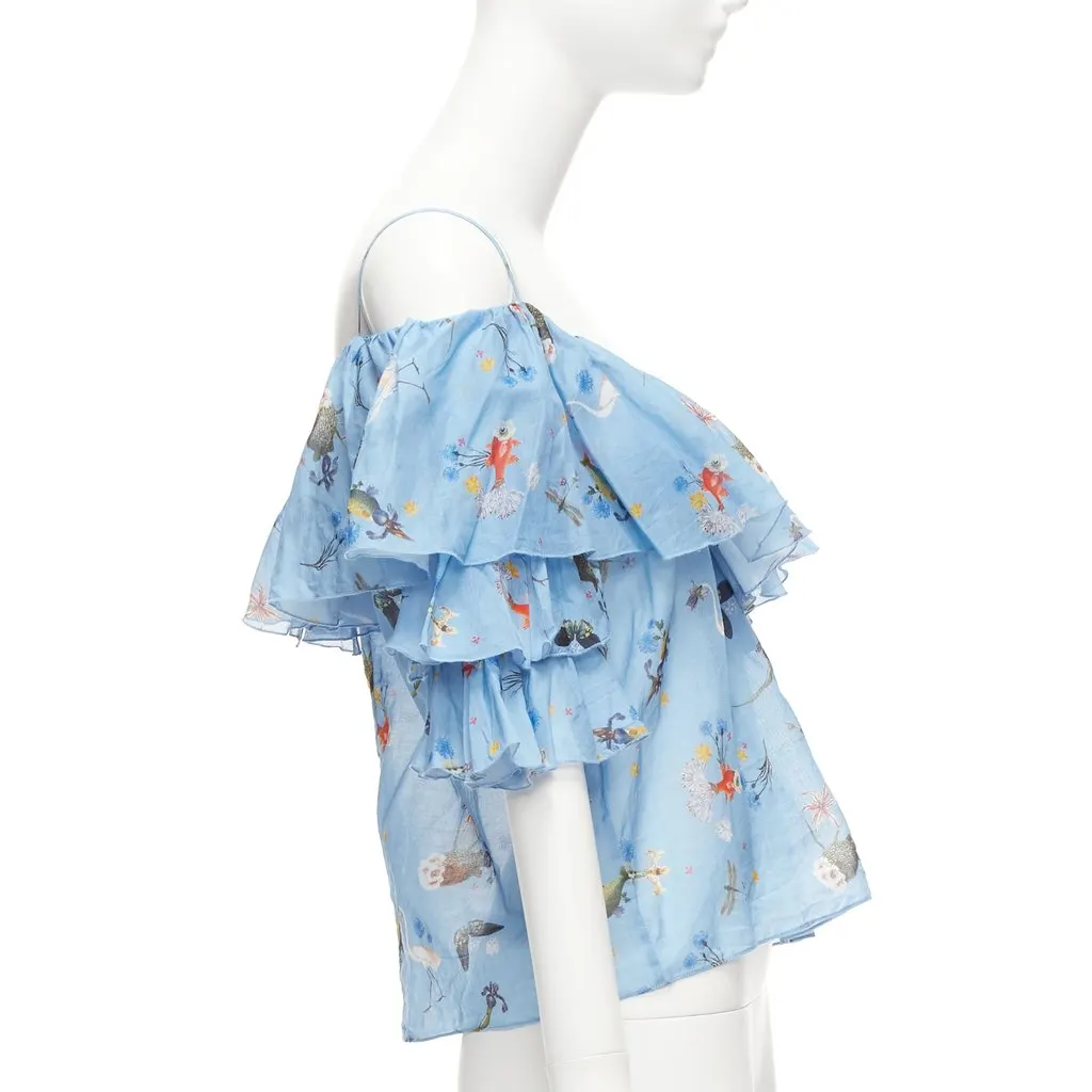 Vivetta Floral Bell Top Blue Cotton Never worn - Model View