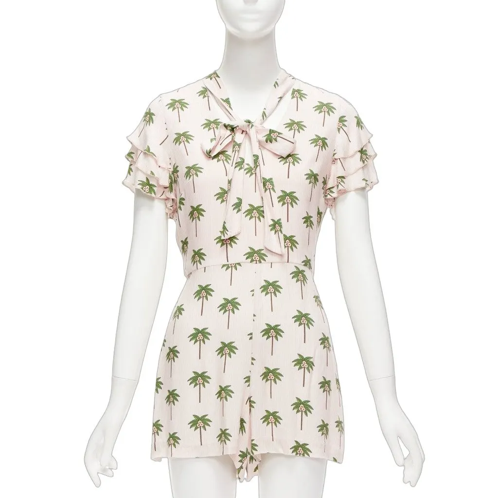 Alice & Olivia Palm Tree Romper Pink Viscose Very good - Front View