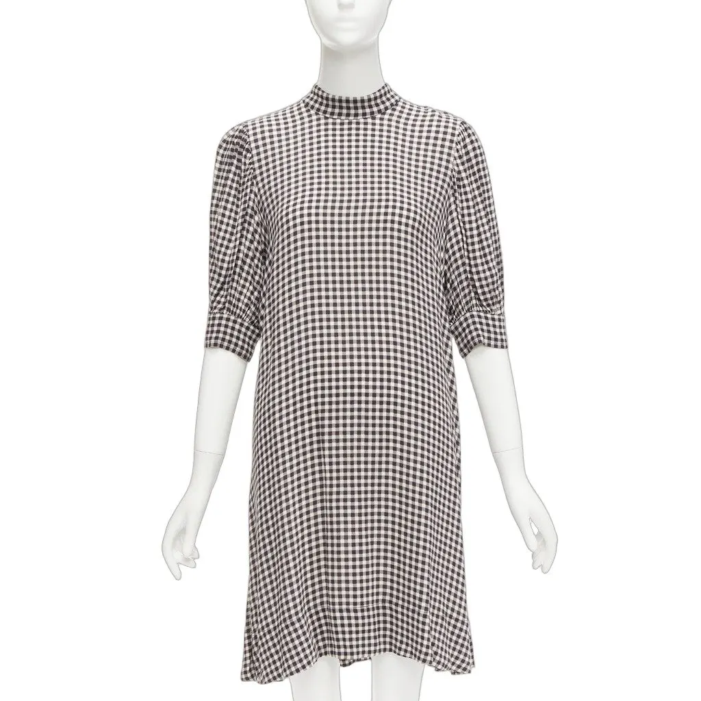 Ganni Checkerboard Knee Dress Black Viscose Never worn - Front View