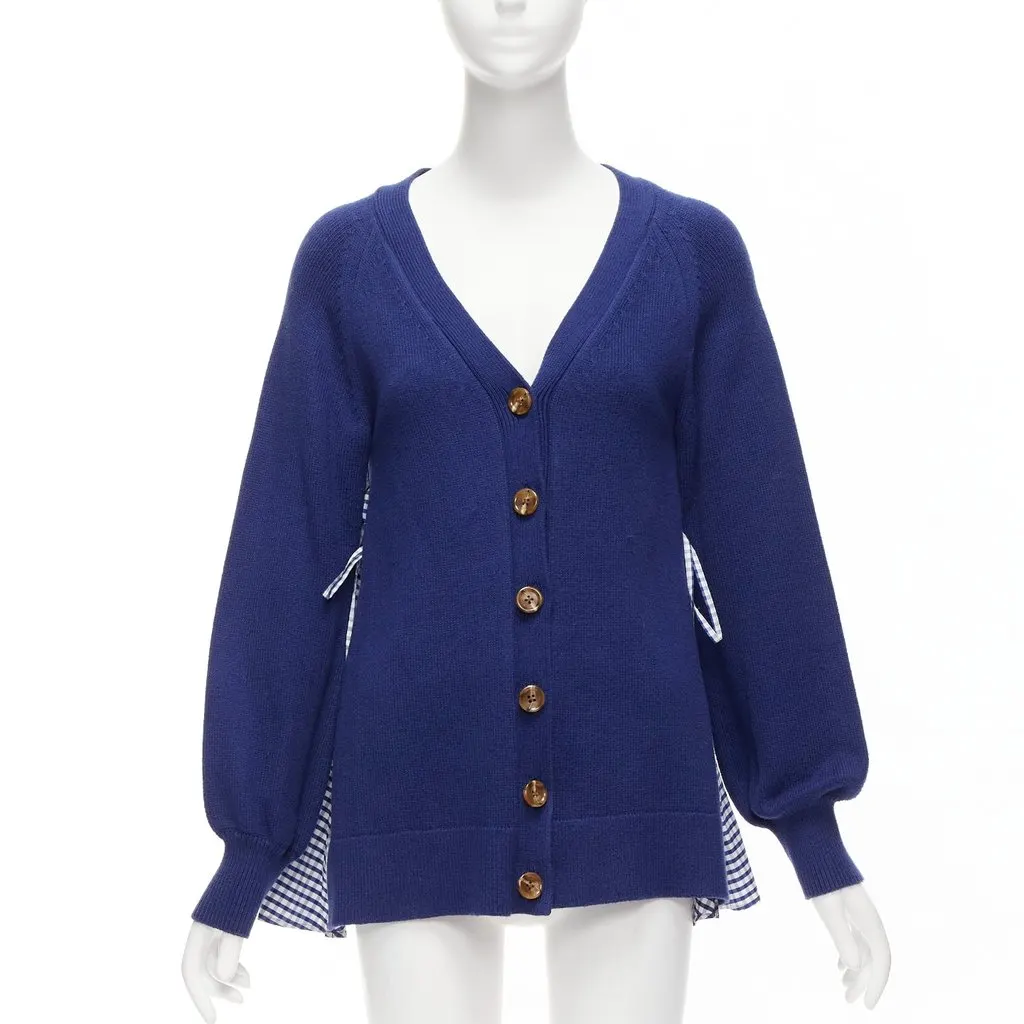Adeam Ruffle Back Cardigan Blue Cotton Never worn - Model View