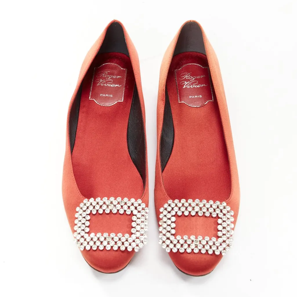 Roger Vivier Satin Crystal Flats Red Satin Fair - Front View