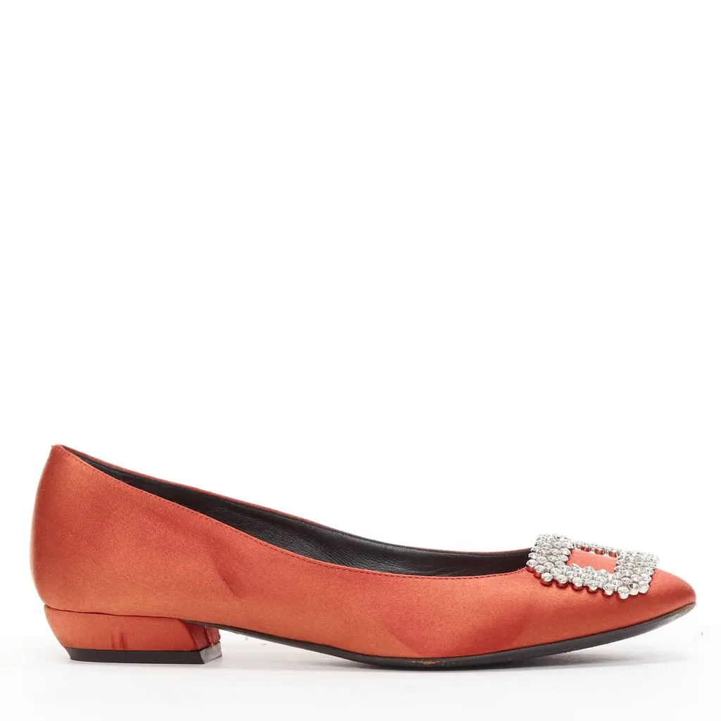 Roger Vivier Satin Crystal Flats Red Satin Fair - Back View