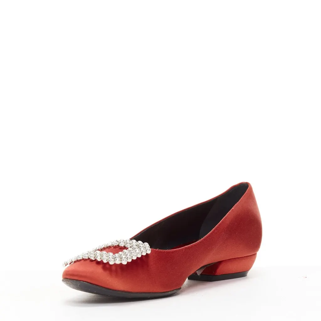 Roger Vivier Satin Crystal Flats Red Satin Fair - Model View