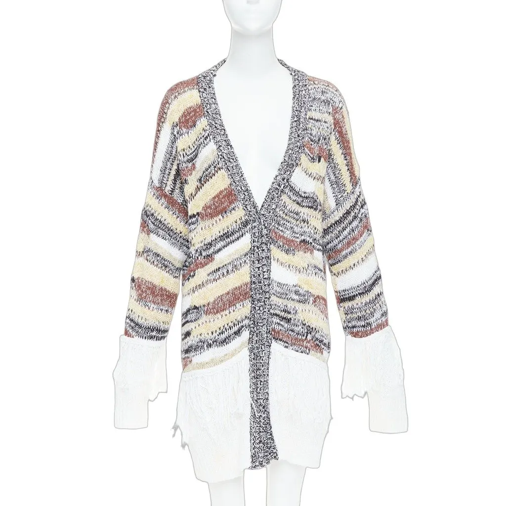 Dondup Fringe Trim Cardigan Brown Cotton Good - Front View