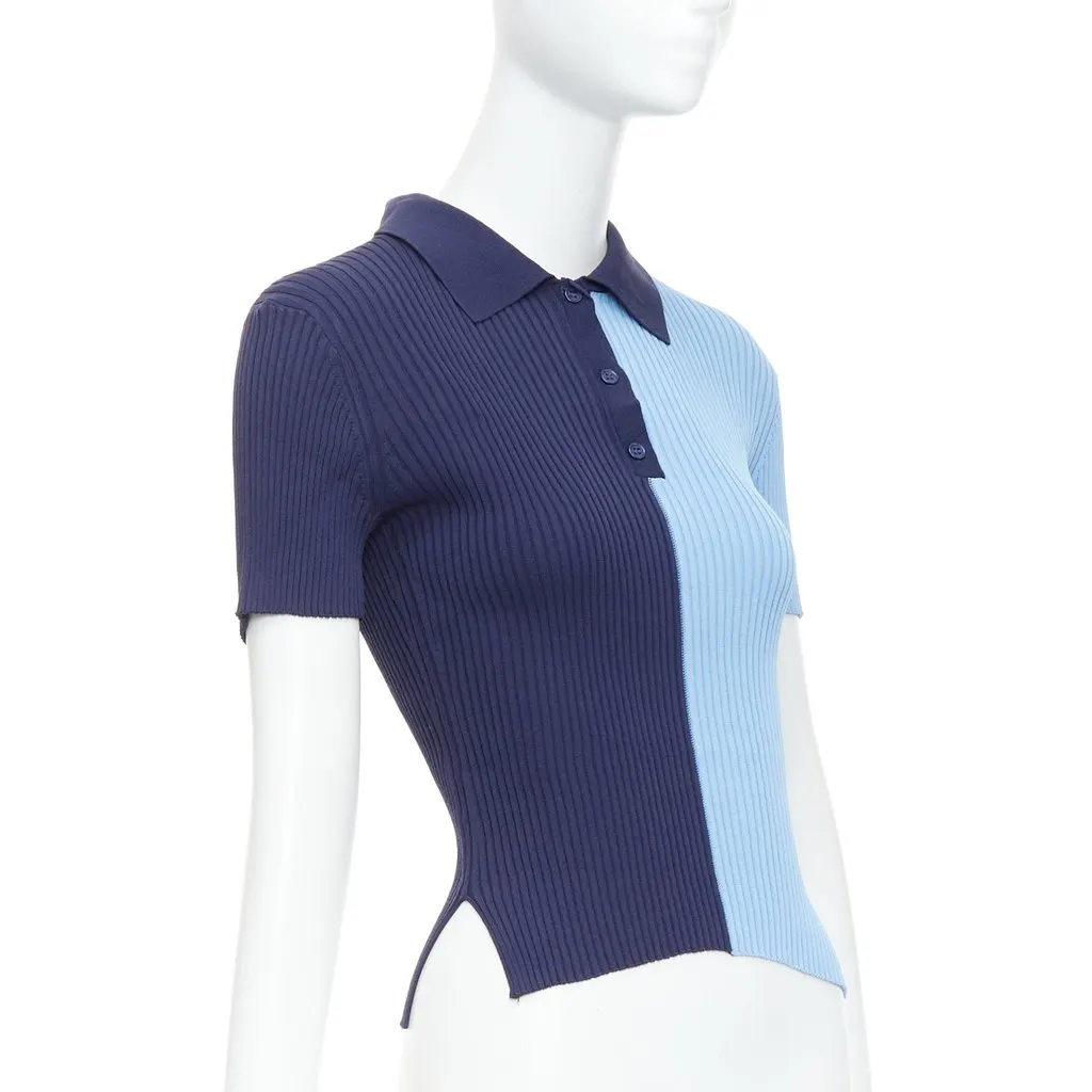 Staud Ribbed Polo Top Blue Viscose Never worn - Inside View
