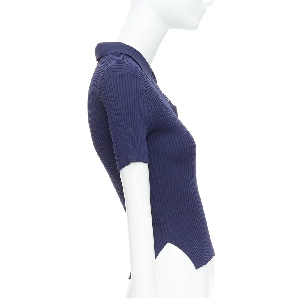 Staud Ribbed Polo Top Blue Viscose Never worn - Model View