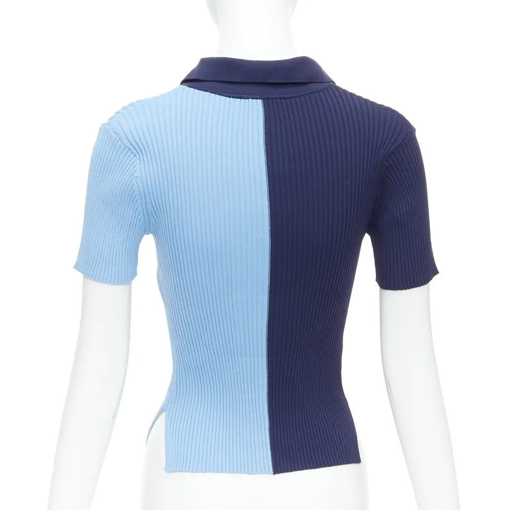 Staud Ribbed Polo Top Blue Viscose Never worn - Box View