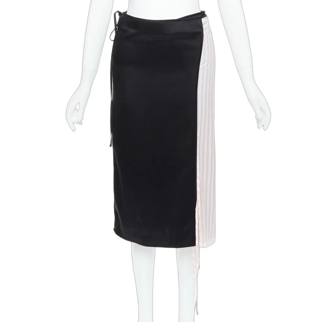 T by Alexander Wang Pinstripe Wrap Skirt Black Acetate Very good - Front View