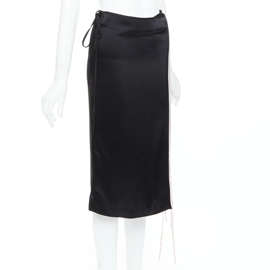 T by Alexander Wang Pinstripe Wrap Skirt Black Acetate Very good - Inside View