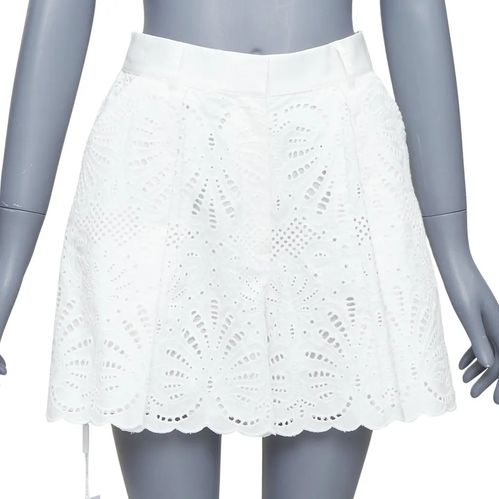 Self-Portrait Floral Anglais Shorts White Cotton Never worn, with tag - Front View