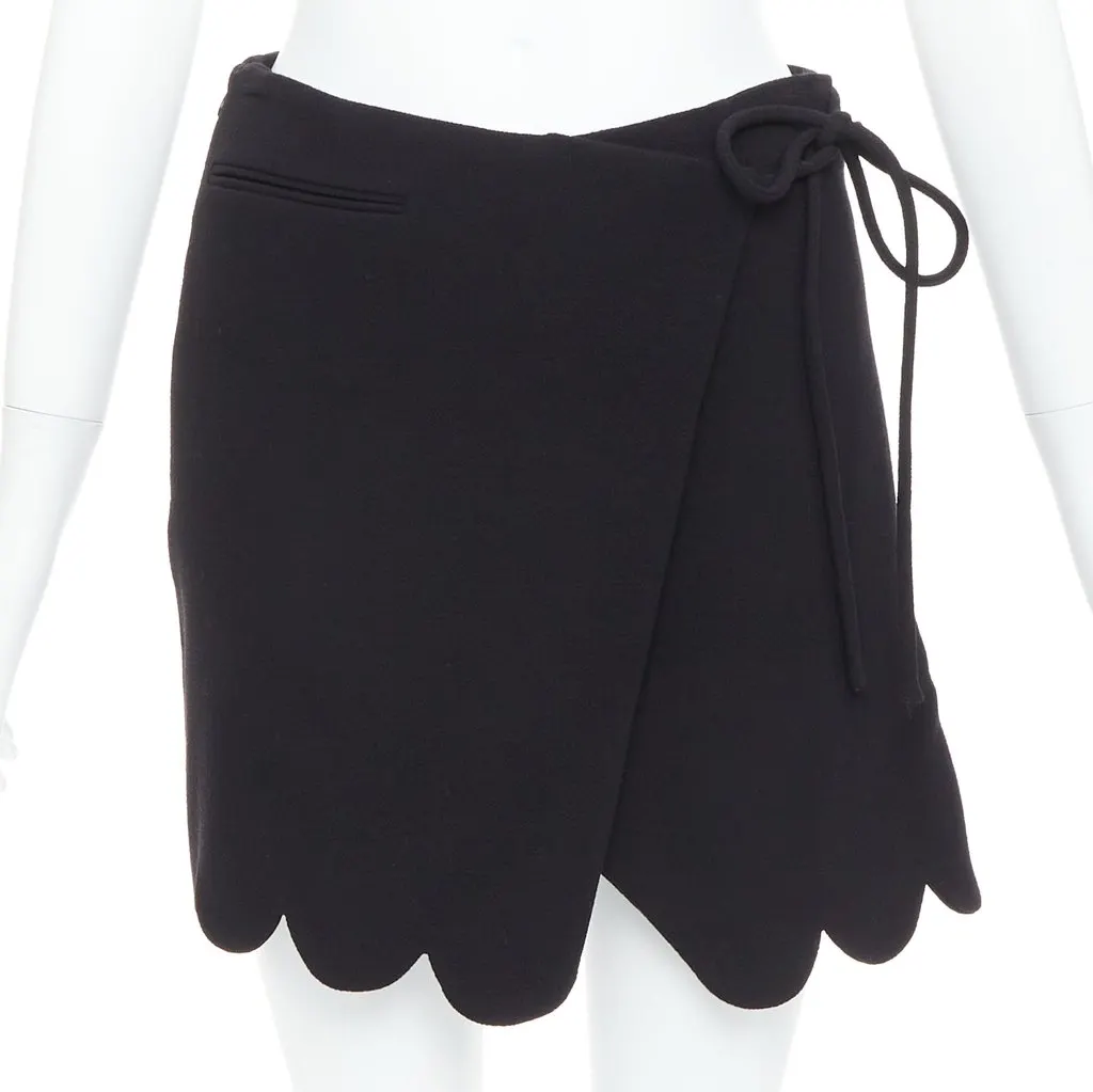 Mach & Mach Bow Wrap Skirt Black Wool Very good - Front View