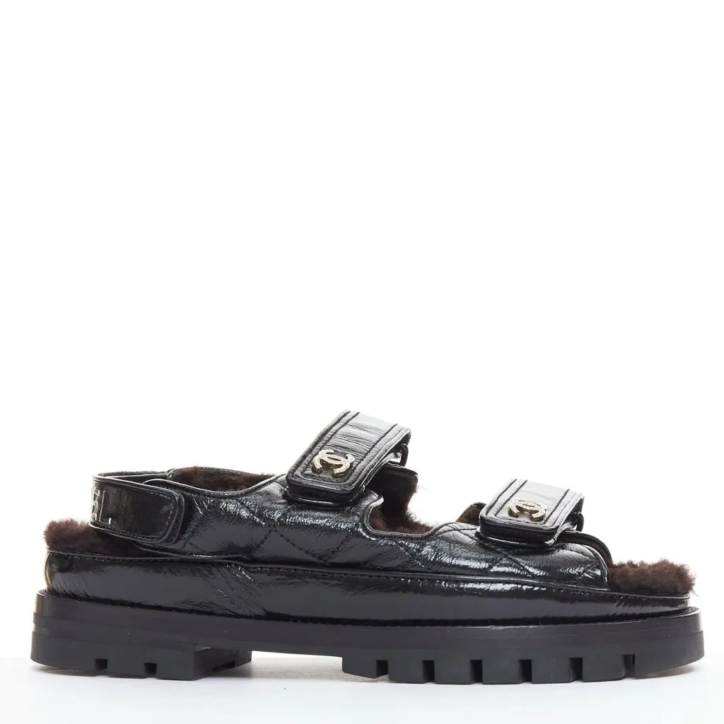 Chanel Black Leather Sandals Black Leather Very good - Front View