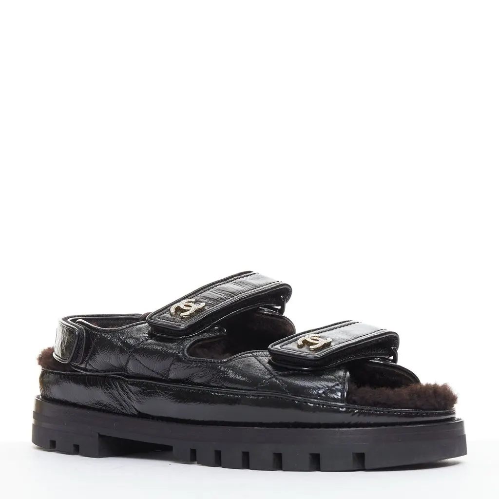 Chanel Black Leather Sandals Black Leather Very good - Back View