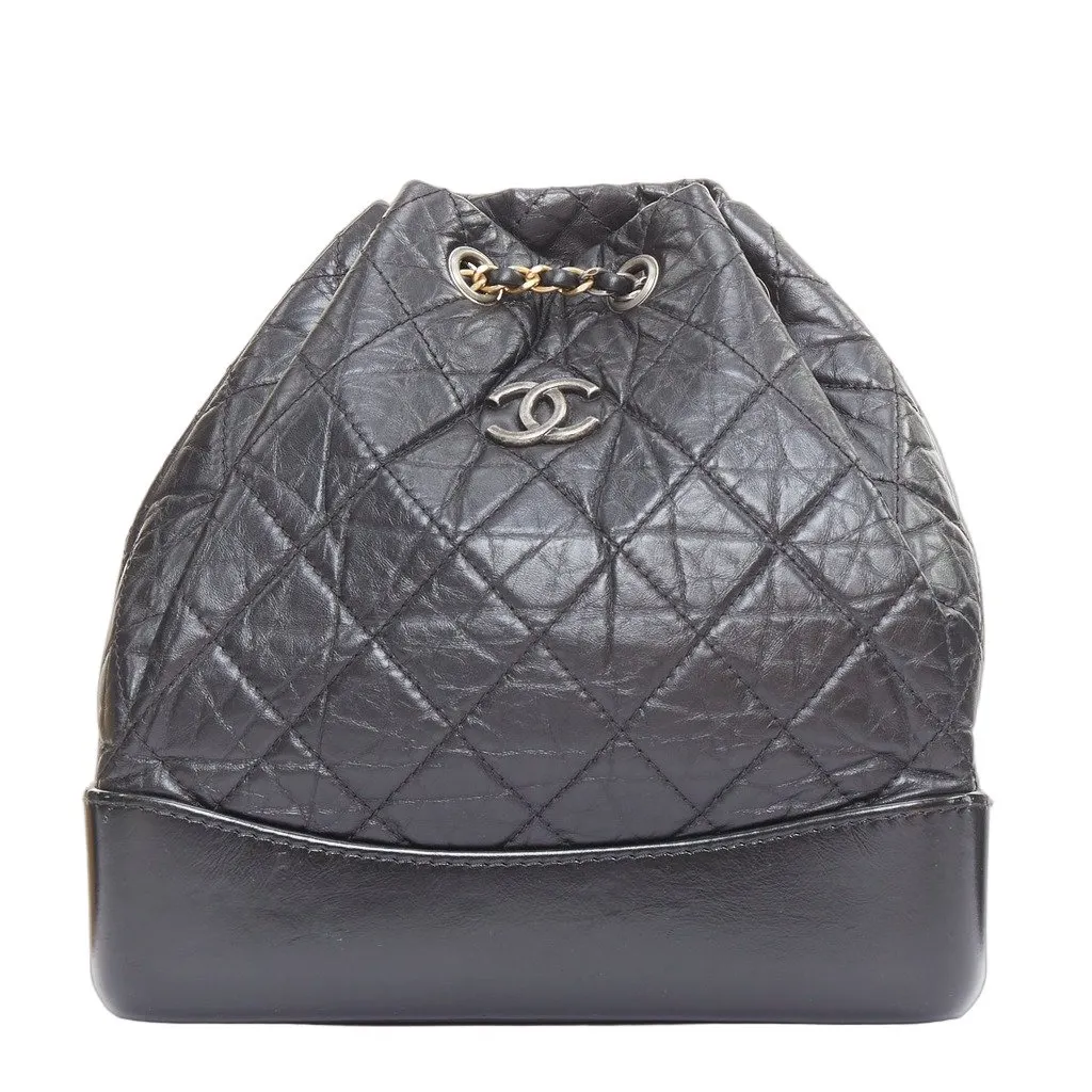 Chanel Chanel Gabrielle Backpack Black Leather Good - Front View