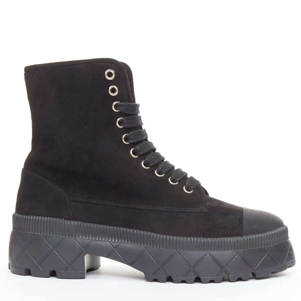 Chanel Black Suede Boots Black Suede Good - Front View