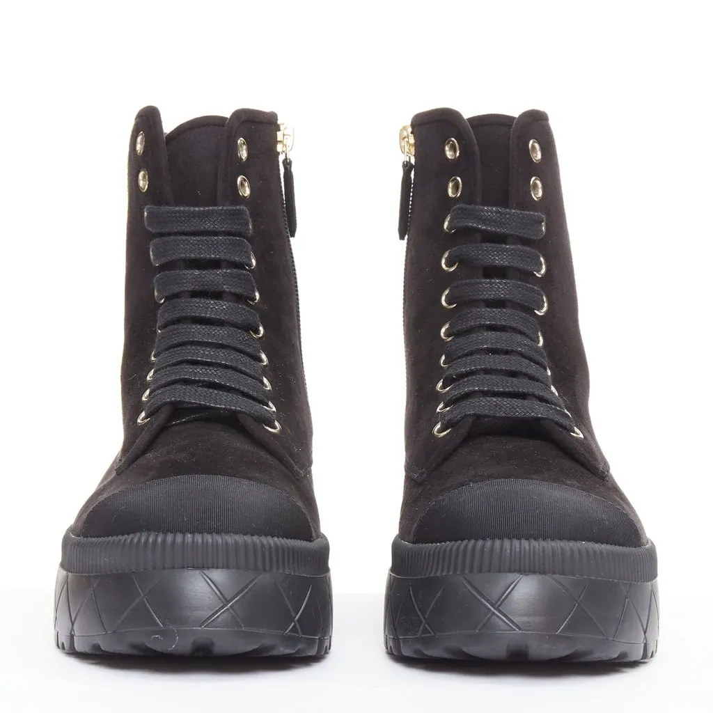 Chanel Black Suede Boots Black Suede Good - Inside View