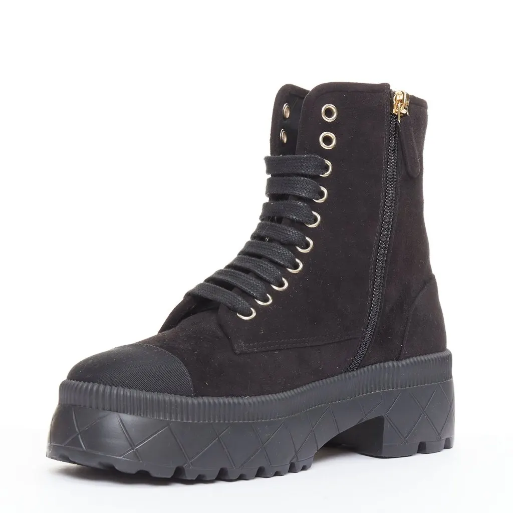 Chanel Black Suede Boots Black Suede Good - Model View