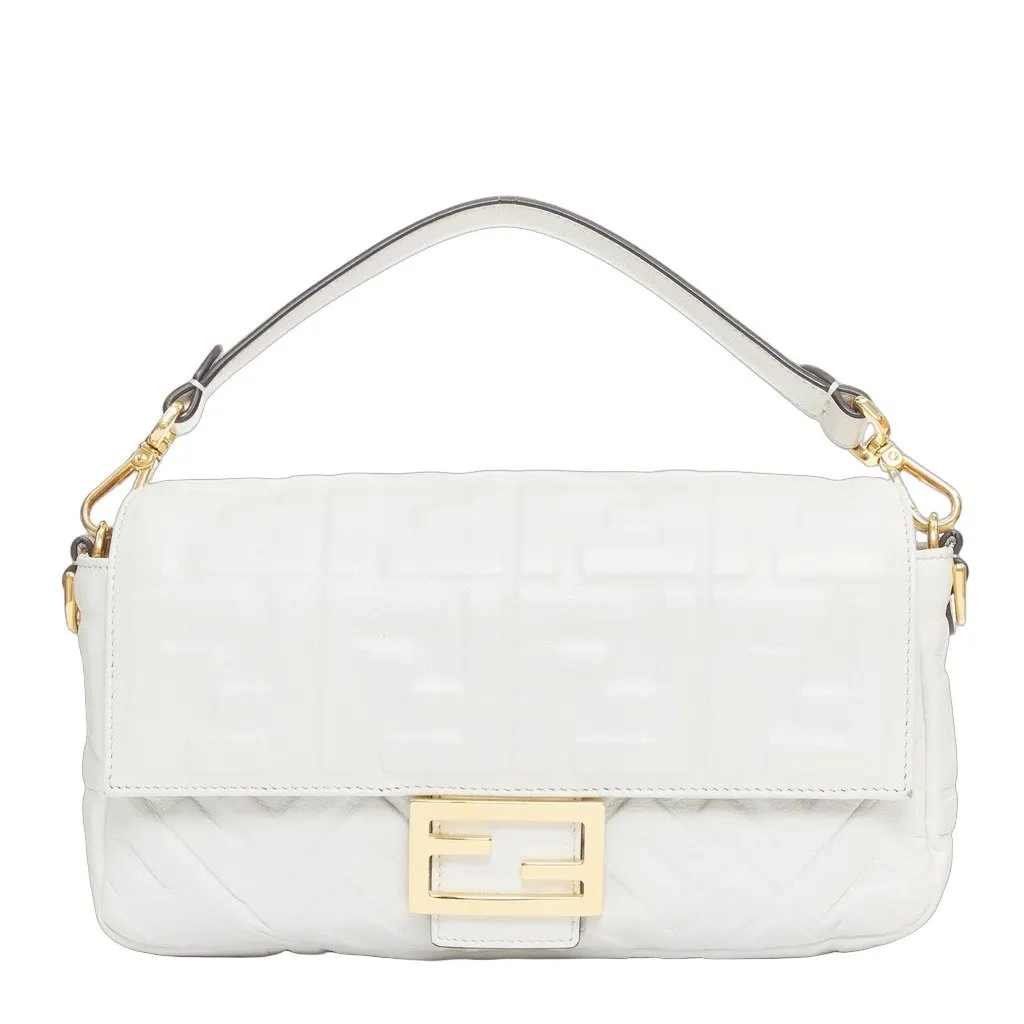 Fendi Baguette Medium White Leather Very good - Front View