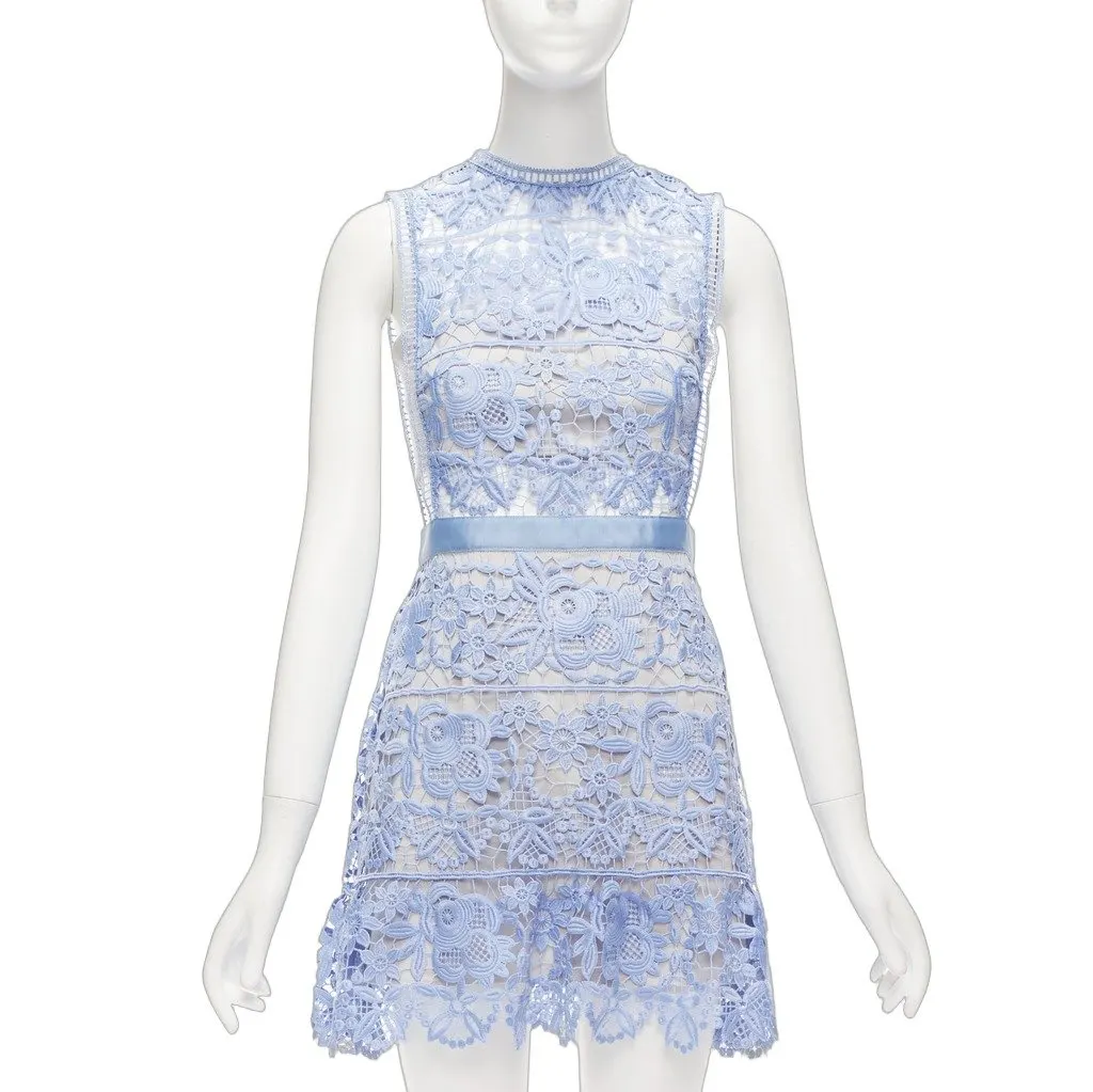 Self-Portrait Guipure Lace Dress Blue Polyester Very good - Front View