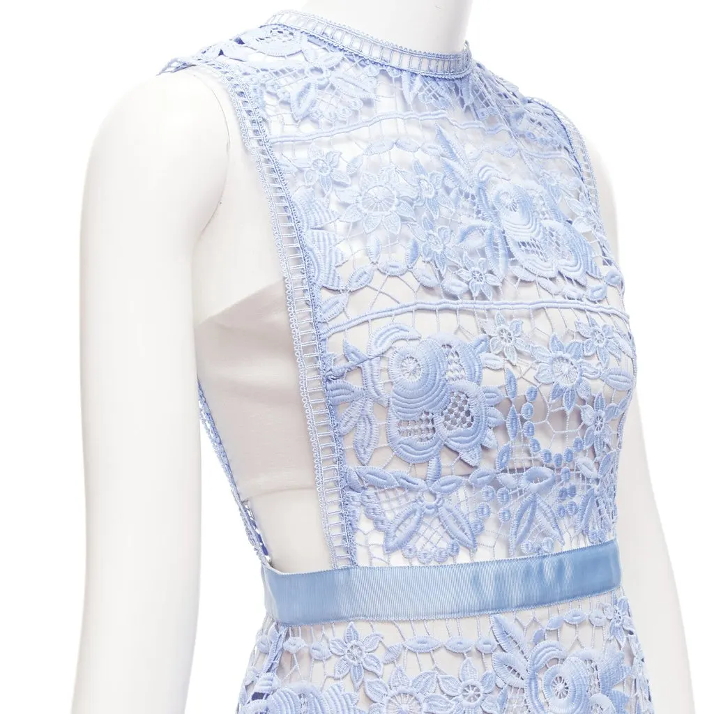Self-Portrait Guipure Lace Dress Blue Polyester Very good - Back View